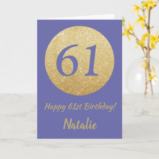 Happy 61st Birthday en Gold Glitter Kaart (Gele Bloem)
