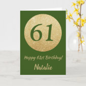 Happy 61st Birthday Green en Gold Glitter Kaart (Gele Bloem)