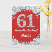 Happy 61st Birthday Red en Silver Glitter Card Kaart (Gele Bloem)