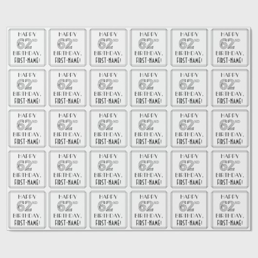 HAPPY 62ND BIRTHDAY; Art Deco Style; aangepaste na Cadeaupapier (Vlak)