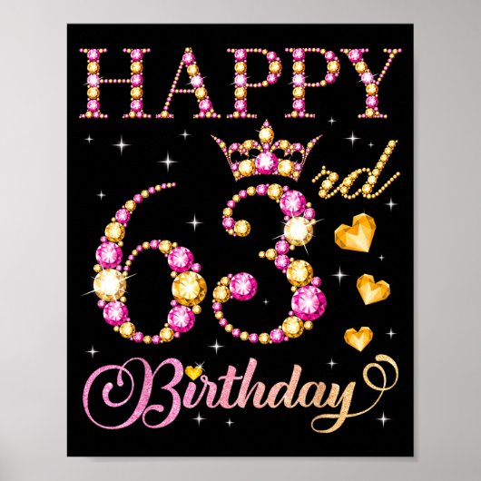 Happy 63rd Birthday 63 Years Old Men Women Birthda Poster (Voorkant)