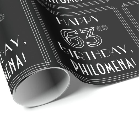 HAPPY 63RD BIRTHDAY; Art Deco Style met aangepaste Cadeaupapier (Rol Hoek)