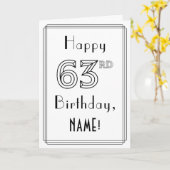 Happy 63rd Birthday, Art Deco Style met aangepaste Kaart (Gele Bloem)