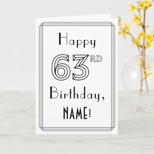 Happy 63rd Birthday, Art Deco Style met aangepaste Kaart (Gele Bloem)