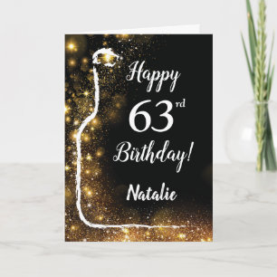 Happy 63rd Birthday Black en Gold Glitter Wine Kaart