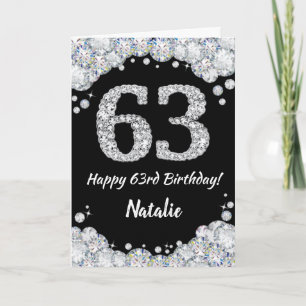 Happy 63rd Birthday Black en Silver Glitter Card Kaart
