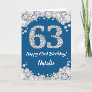 Happy 63rd Birthday Blue en Silver Glitter Card Kaart