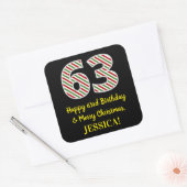 Happy 63rd Birthday & Merry Kerstmis, aangepaste n Vierkante Sticker (Envelop)