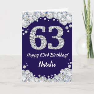 Happy 63rd Birthday Navy Blue en Silver Glitter Kaart
