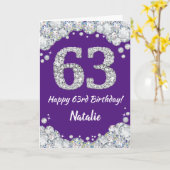Happy 63rd Birthday Paars en Silver Glitter Card Kaart (Gele Bloem)