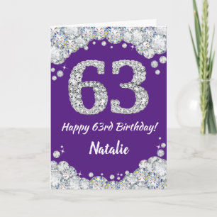 Happy 63rd Birthday Paars en Silver Glitter Card Kaart