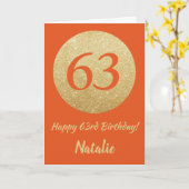 Happy 63rd Birthday Sinaasappel en Gold Glitter Ca Kaart (Gele Bloem)