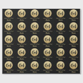 Happy 64th Birthday Black en Gold Glitter Cadeaupapier (Vlak)