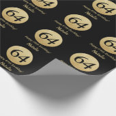 Happy 64th Birthday Black en Gold Glitter Cadeaupapier (Hoek)