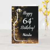 Happy 64th Birthday Black en Gold Glitter Wine Kaart (Gele Bloem)
