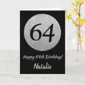 Happy 64th Birthday Black en Silver Glitter Card Kaart (Gele Bloem)