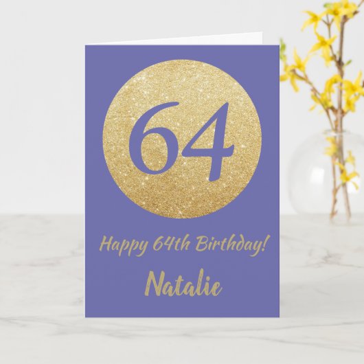 Happy 64th Birthday en Gold Glitter Kaart (Gele Bloem)