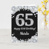 Happy 65th Birthday Black en Silver Glitter Card Kaart (Gele Bloem)