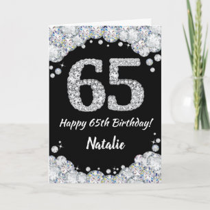 Happy 65th Birthday Black en Silver Glitter Card Kaart