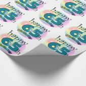 Happy 65th Birthday (blauw) Cadeaupapier (Hoek)