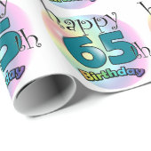 Happy 65th Birthday (blauw) Cadeaupapier (Rol Hoek)