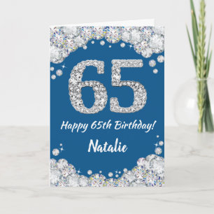 Happy 65th Birthday Blue en Silver Glitter Card Kaart