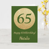 Happy 65th Birthday Green en Gold Glitter Kaart (Gele Bloem)