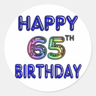 Happy 65th Birthday in ballonlettertype Ronde Sticker