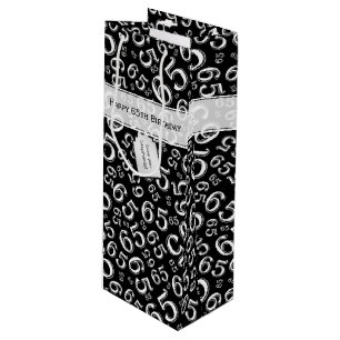 Happy 65th Birthday Number Pattern Black and White Wijn Cadeautas