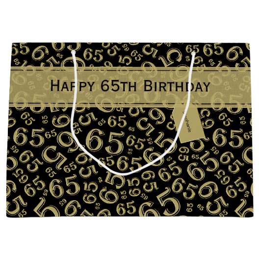 Happy 65th Birthday Number Pattern Black en Gold Groot Cadeauzakje (Voorkant)