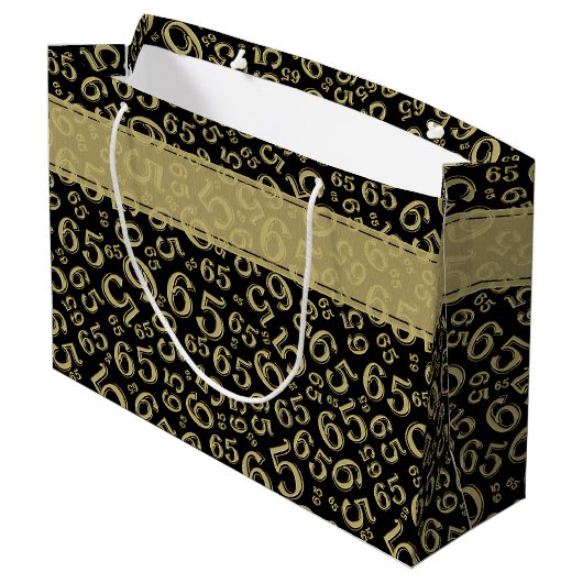 Happy 65th Birthday Number Pattern Black en Gold Groot Cadeauzakje (Achterkant Gekanteld)