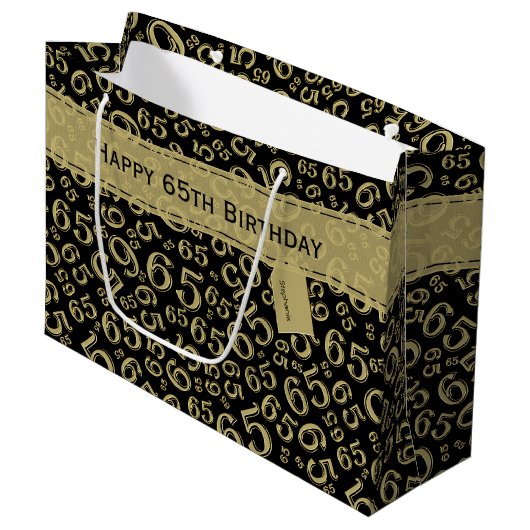 Happy 65th Birthday Number Pattern Black en Gold Groot Cadeauzakje (Voorkant Gekanteld)