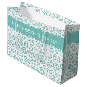 Happy 65th Birthday Number Pattern Blauwgroen en W Groot Cadeauzakje