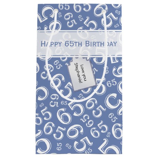 Happy 65th Birthday Number Pattern Blue and White Klein Cadeauzakje (Voorkant)
