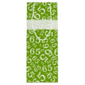 Happy 65th Birthday Number Pattern Green and White Wijn Cadeautas (Achterkant)