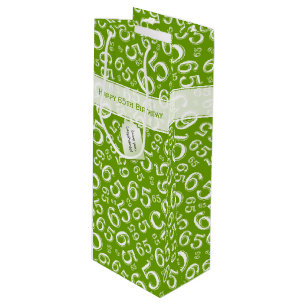 Happy 65th Birthday Number Pattern Green and White Wijn Cadeautas