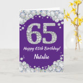 Happy 65th Birthday Paars en Silver Glitter Card Kaart (Gele Bloem)