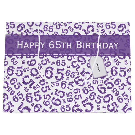 Happy 65th Birthday Party Number Pattern Paars Groot Cadeauzakje (Voorkant)