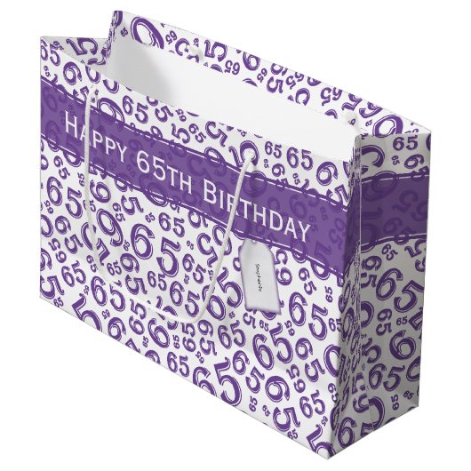 Happy 65th Birthday Party Number Pattern Paars Groot Cadeauzakje (Voorkant Gekanteld)