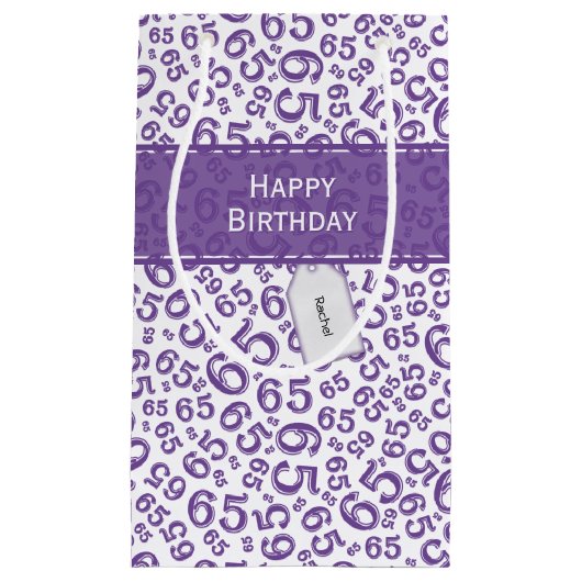Happy 65th Birthday Party Paars Number Pattern Klein Cadeauzakje (Voorkant)