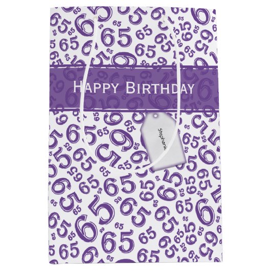 Happy 65th Birthday Party Paars Number Pattern Medium Cadeauzakje (Voorkant)
