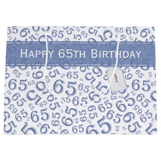 Happy 65th Birthday Party Pattern Blue and White Groot Cadeauzakje (Voorkant)
