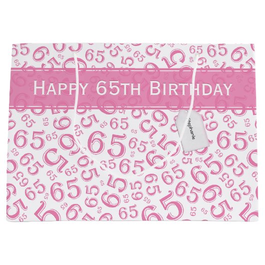 Happy 65th Birthday Party Pattern Pink and White Groot Cadeauzakje (Voorkant)
