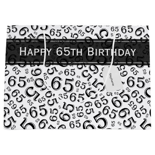 Happy 65th Birthday Party Theme Black and White Groot Cadeauzakje (Voorkant)
