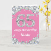 Happy 65th Birthday Pink en Silver Glitter Card Kaart (Gele Bloem)