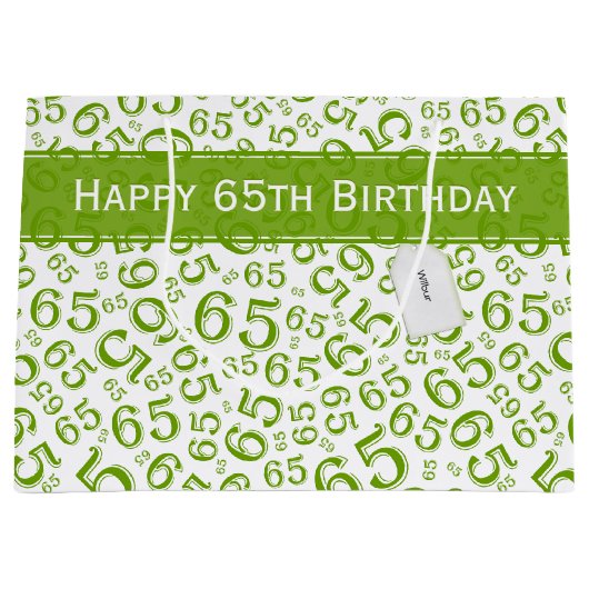 Happy 65th Birthday Random Pattern Green/White Groot Cadeauzakje (Voorkant)