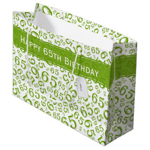 Happy 65th Birthday Random Pattern Green/White Groot Cadeauzakje