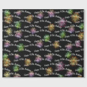 Happy 65th Birthday vuurwerk op zwart Cadeaupapier (Vlak)