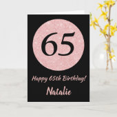 Happy 65th Birthday Zwart en Roos Pink Gold Kaart (Gele Bloem)