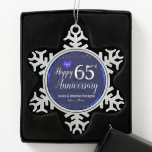 Happy 65th Wedding Jubileum Tin Sneeuwvlok Ornament